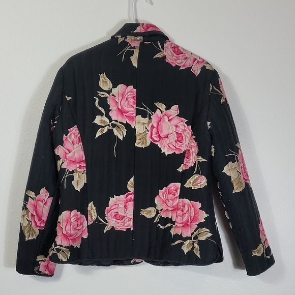 Carole Little 100% Silk Button Up Jacket Size L Floral Sequin Quilted Rose Lined - Picture 9 of 16